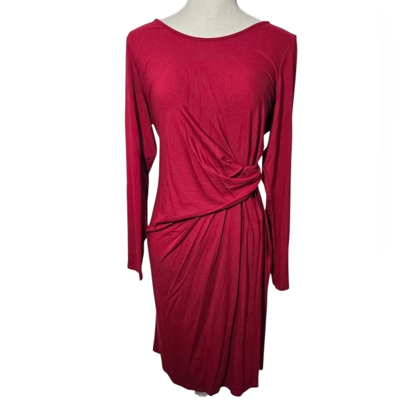 J. Jill Wearever Collection Dress Long Sleeve Side Knot Size Medium Red Midi - Picture 1 of 7